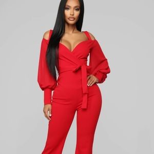 Falling For Your Charm Jumpsuit - Red